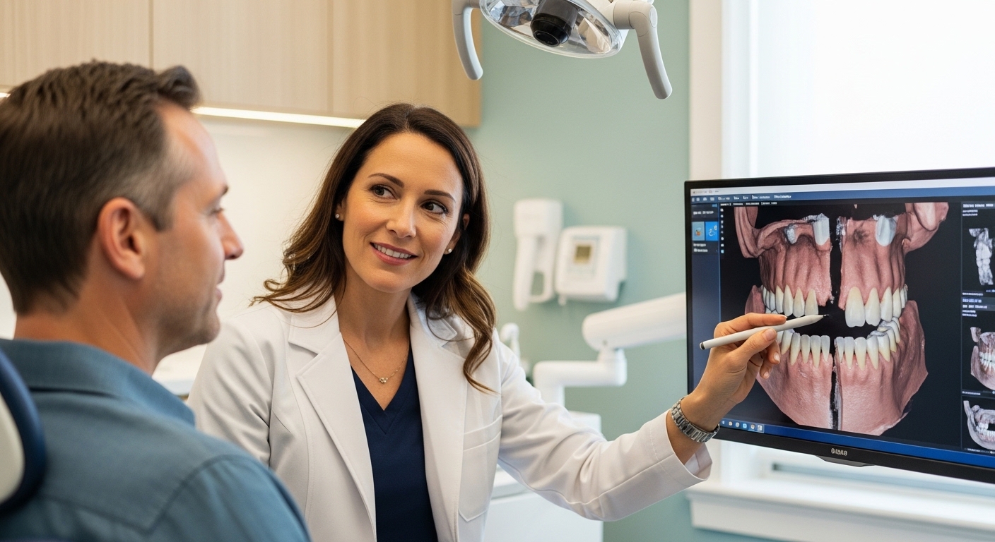 Prosthodontist consultation with patient at Stuparich and Nouel Dental