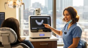 Dentist creating a same day crown in a Boston dental office